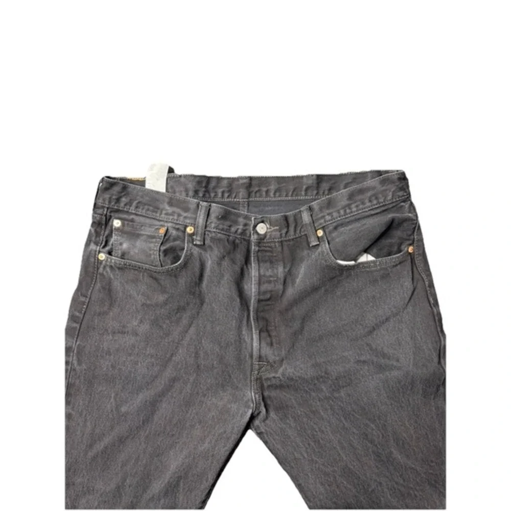Levis 501‎ Jeans Mens 38x34 Black Button Fly Straight Leg Dark Wash Denim